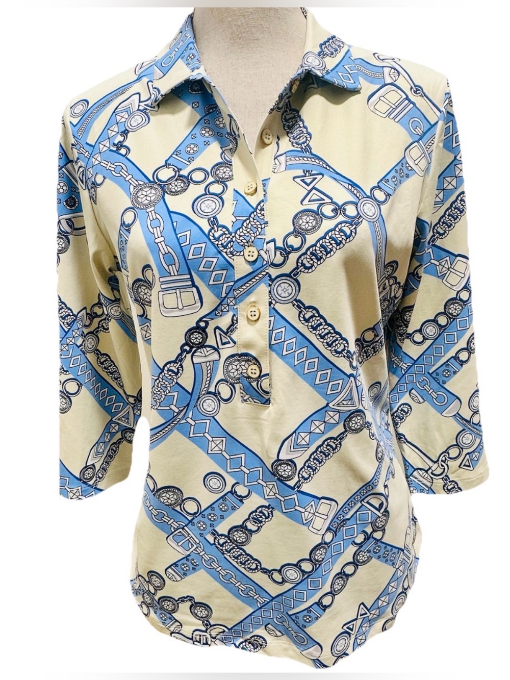 NWT JMclaughlin Polo Knit Top Tuscan Horse Race M $178 Refined Polished Classic